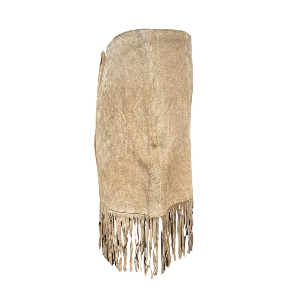 Passport Womens Tan Brown Genuine Suede Leather Fringe Mini Skirt Size 11 - Picture 2 of 7